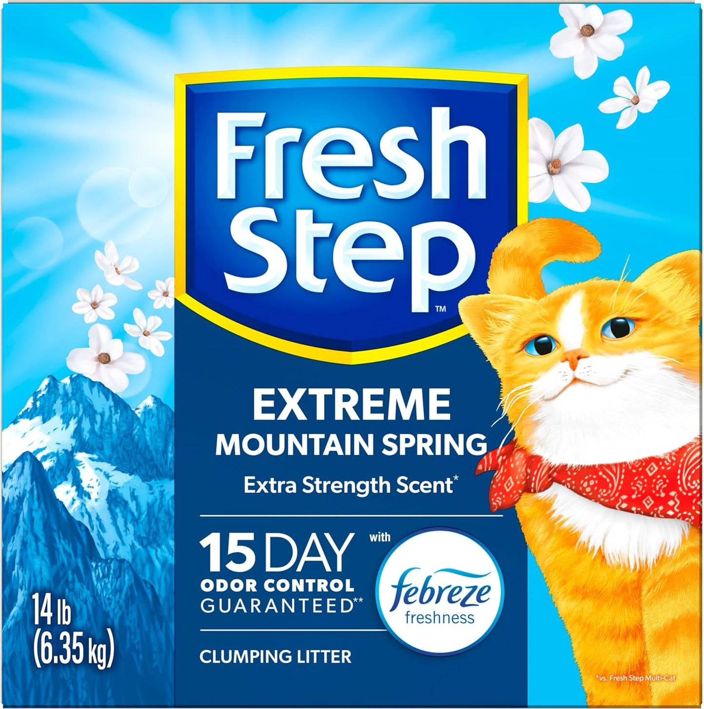 Extreme Clumping Cat Litter with Febreze Freshness, Mountain Spring Scent, 14 lb Box - Guaranteed Odor Control