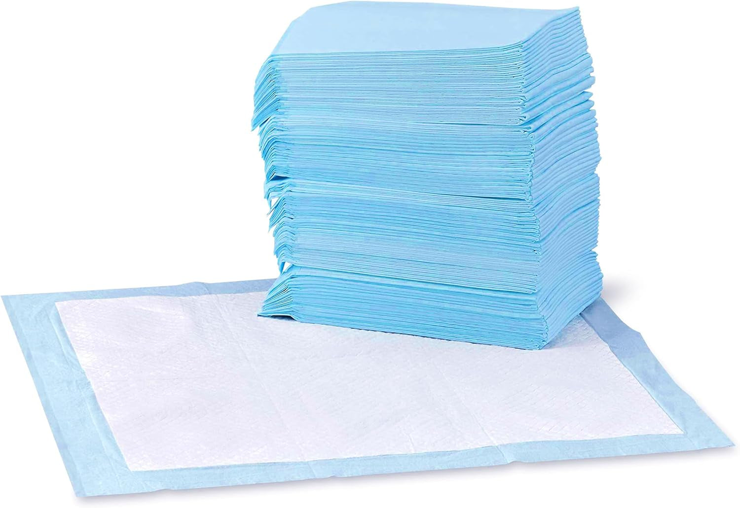 Leak-Proof Quick-Dry Dog and Puppy Training Pads, Standard Absorbency, Regular Size 22 x 22 Inches, Pack of 100, Blue & White