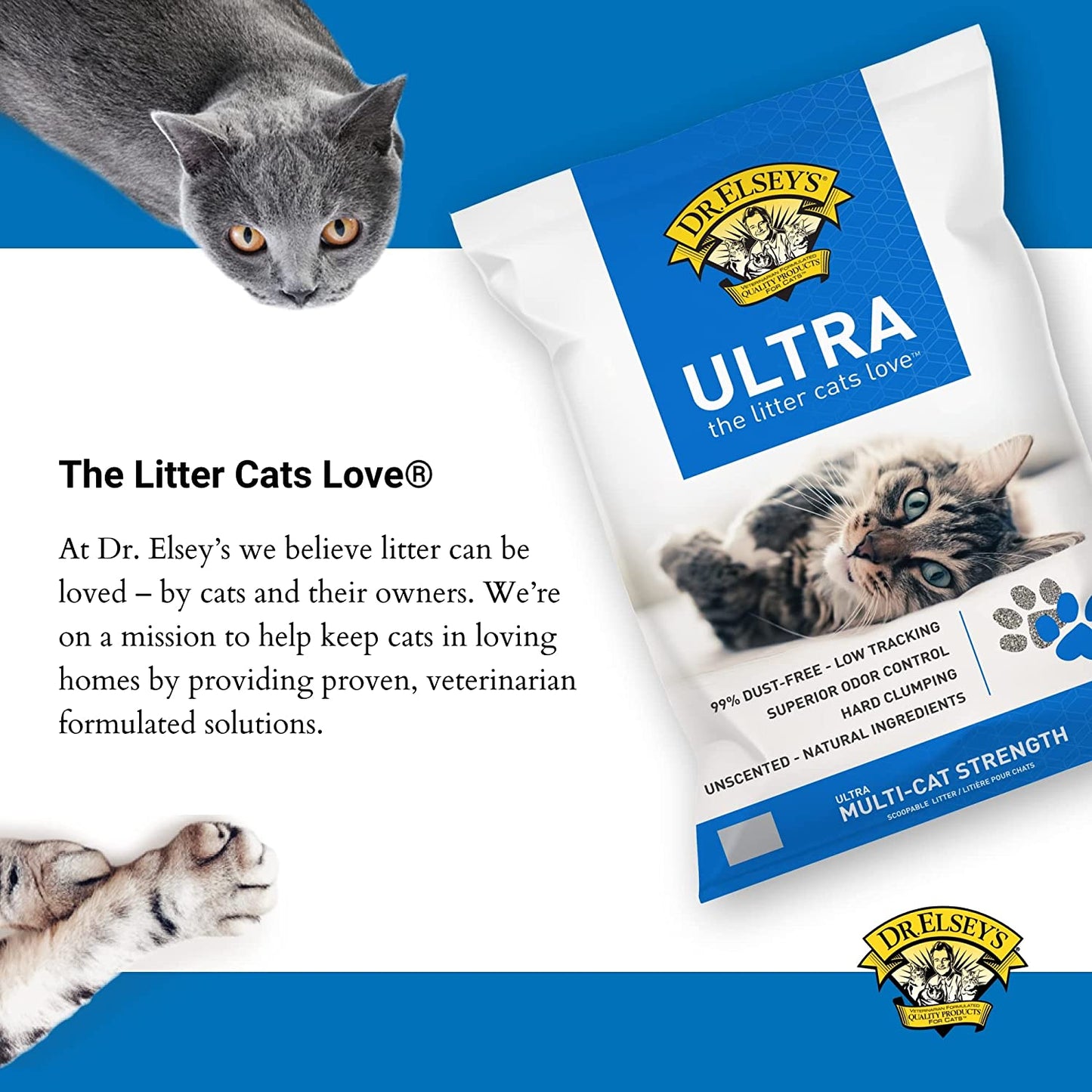 Premium Unscented Cat Litter with Natural Ingredients - Low Dust, Superior Odor Control, Hard Clumping, Moisture Absorbing Clay for Multiple Cats (40 lbs)