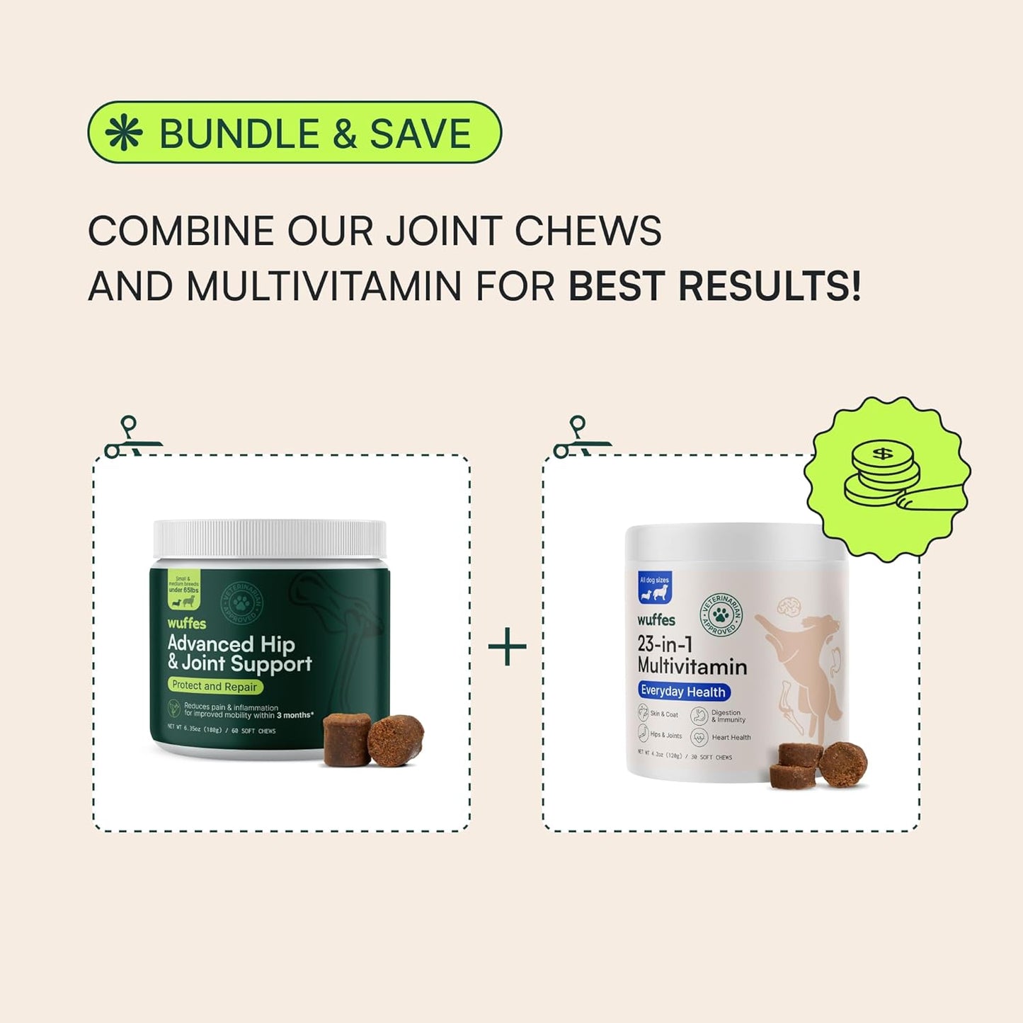 Hip and Joint Supplement with 23-in-1 Multivitamin Bundle for Small and Medium Breed Dogs