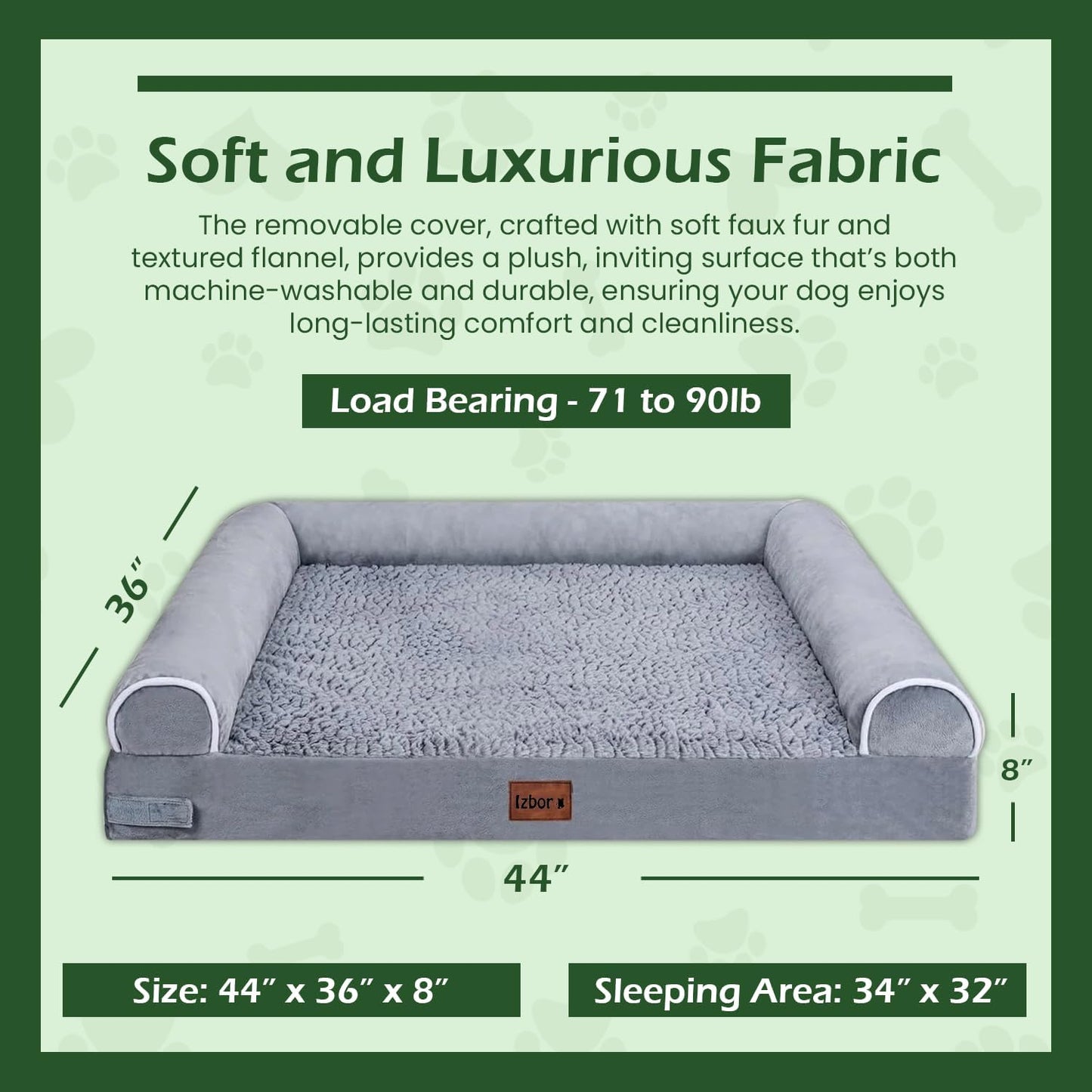 Orthopedic Memory Foam Dog Bed for Large Breeds, Waterproof and Washable Cover, Durable Anti-Slip Design (44" x 35" x 8")