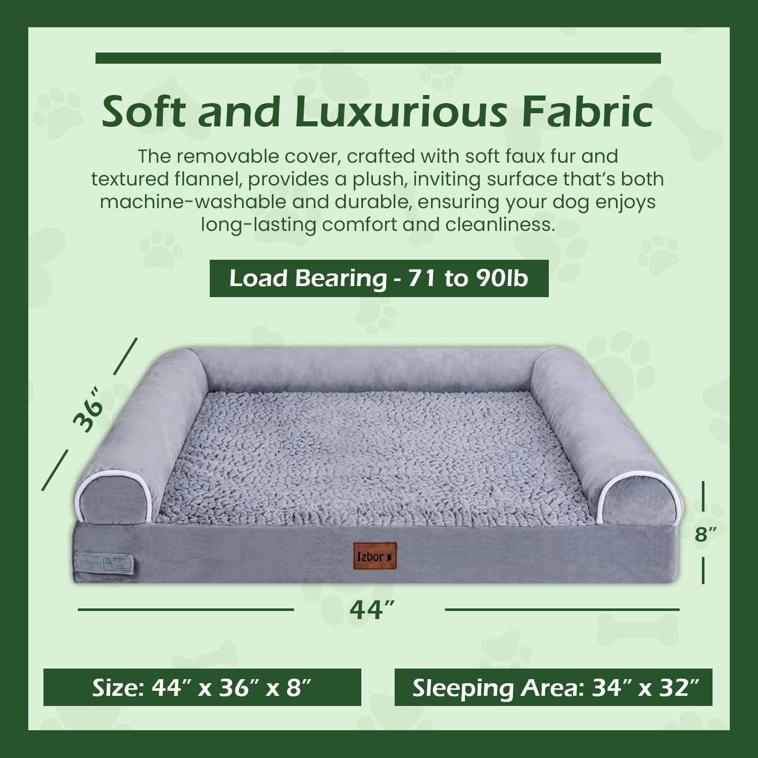 Orthopedic Memory Foam Dog Bed for Large Breeds, Waterproof and Washable Cover, Durable Anti-Slip Design (44" x 35" x 8")